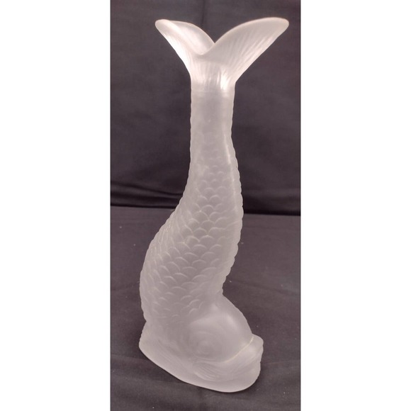Mid Century Frosted Glass Vintage Koi single Candlestick Holder - Picture 5 of 6